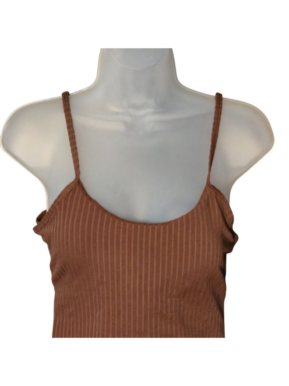 Brown Ribbed Scoop Neck One Piece Swimsuit M Adjustable Straps - Picture 2 of 8
